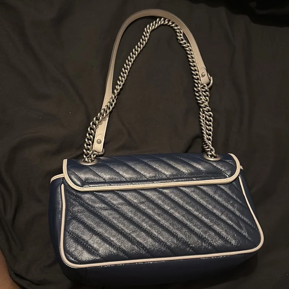 Gucci Navy Blue Quilted Leather Small Marmont Shoulder Bag - Picture 7 of 8